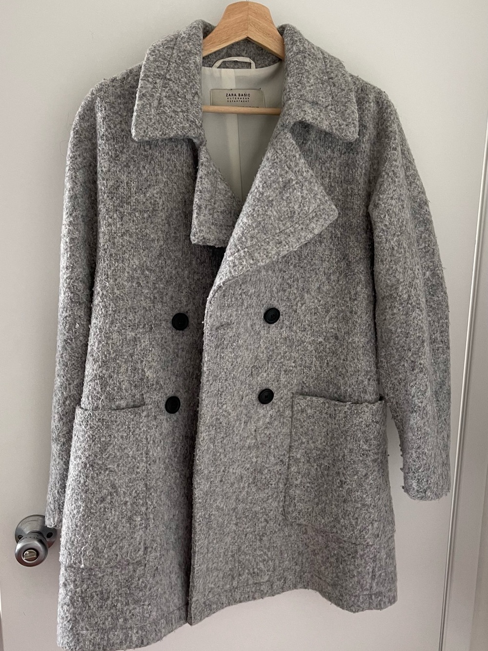 Zara Gray Teddy Double-Breasted Coat